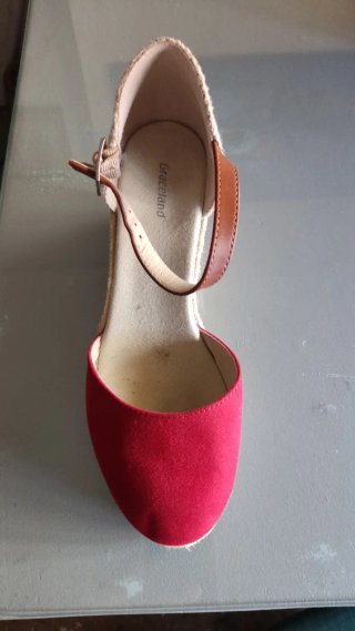 Zapatillas Graceland cuña esparto rojo y beige