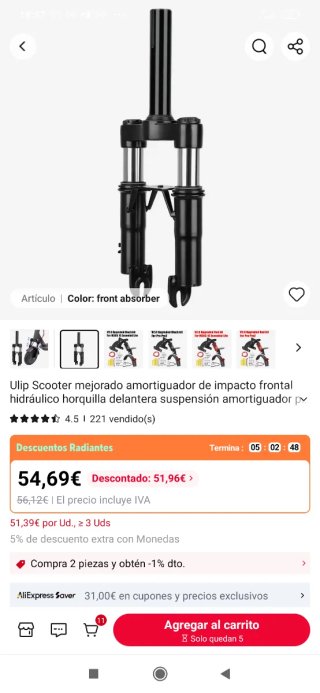Horquilla Suspensión Ulip Patinete Eléctrico