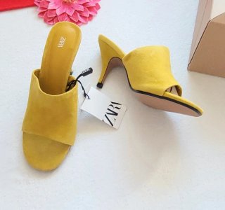 Zapatos Zara Piel Destalonados Amarillo