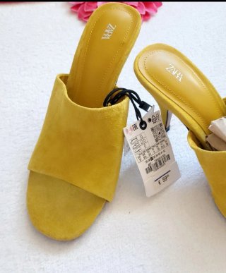 Zapatos Zara Piel Destalonados Amarillo