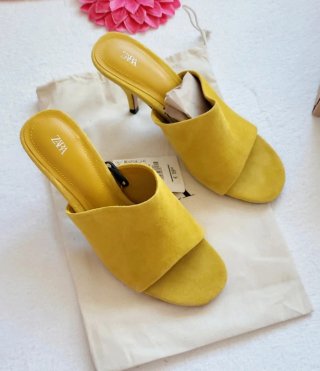 Zapatos Zara Piel Destalonados Amarillo