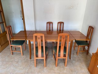 Mesa comedor extensible madera y 6 sillas