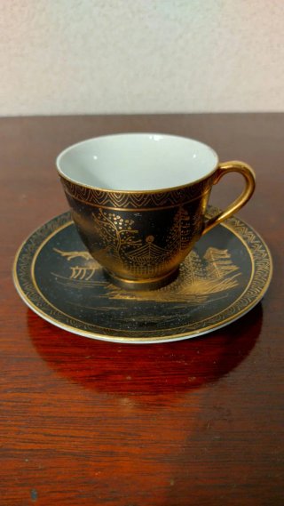 Antiguo juego de café japonés pintado a mano 1960