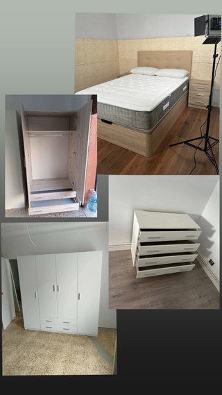 Cama, Armario, Mesitas y Cómoda