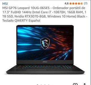 Portatil gaming intel i7  10th RTX 3070 16gb RAM