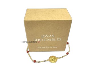 pulsera oro 18k con piedra con coral