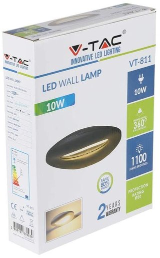 Aplique pared LED V-TAC 10W IP65 negro NUEVO