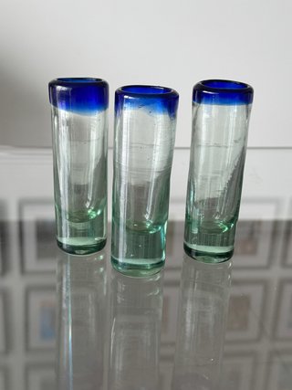 3 Bicchieri Messicani Vetro blu soffiato