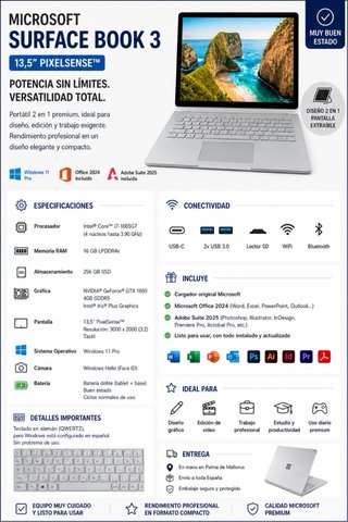 Portátil Microsoft Surface Book 3 i7 16Gb 256Gb