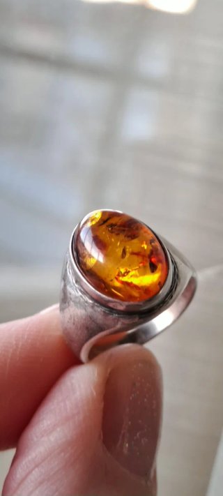Anello  Argento.925  e ambra tg 16.5