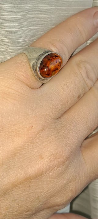 Anello  Argento.925  e ambra tg 16.5