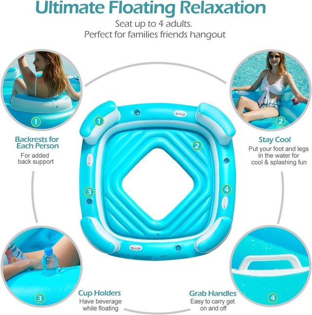 JASONWELL Flotador XL 4 Personas Vinilo Azul