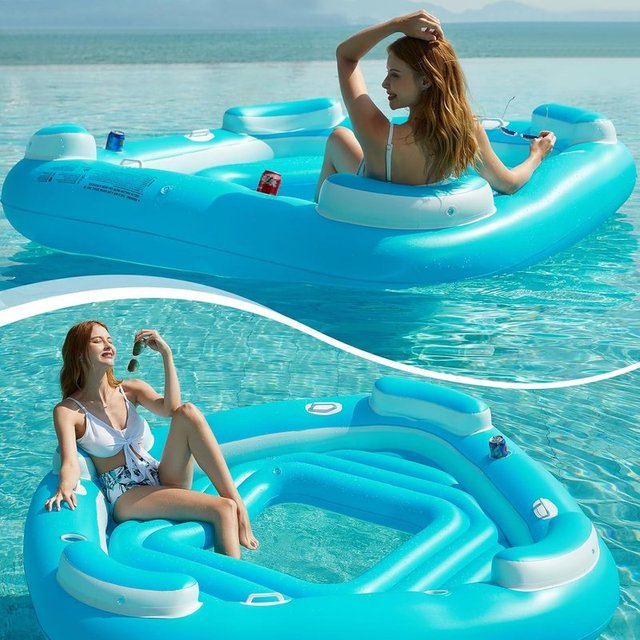 JASONWELL Flotador XL 4 Personas Vinilo Azul
