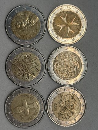 6 Monedas 2 Euros Francia, Malta, Finlandia,Chipre