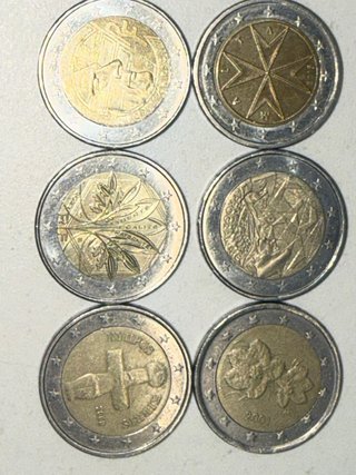 6 Monedas 2 Euros Francia, Malta, Finlandia,Chipre