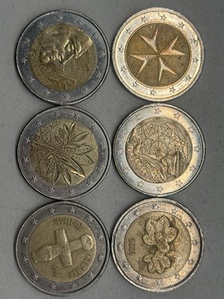 6 Monedas 2 Euros Francia, Malta, Finlandia,Chipre