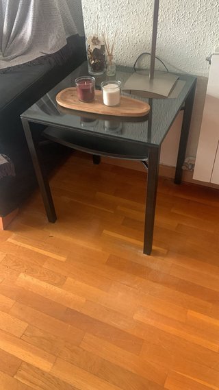 Mesa industrial metal piel y cristal