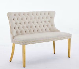 Banco sillón beige tachuelas doradas terciopelo
