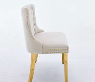 Banco sillón beige tachuelas doradas terciopelo