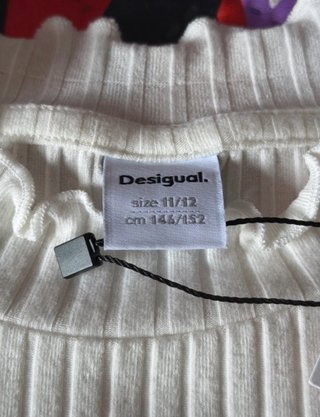 Jersey Desigual flores bordadas canalé blanco T.XS