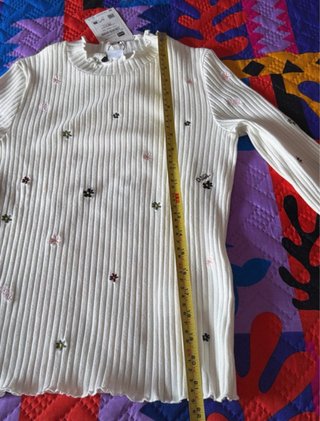 Jersey Desigual flores bordadas canalé blanco T.XS
