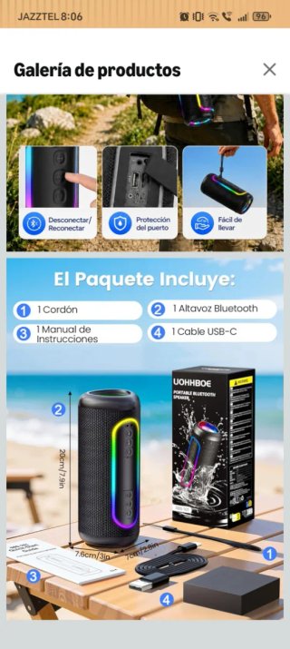 Altavoz Bluetooth UOHHBOE 30W Sonido 360