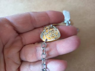 Pulsera de acero - Corazones con Flor bicolor