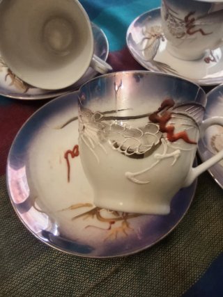 Set Vintage, Tazze e Piatti in Porcellana Giapponese