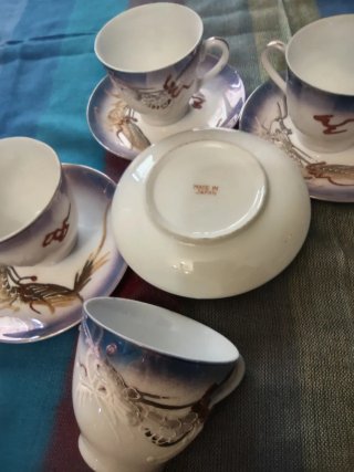 Set Vintage, Tazze e Piatti in Porcellana Giapponese