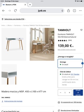 Escritorio blanco con patas de madera Nuevo