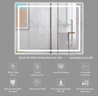 Espejo baño luz led y antibaho. Tamaño 60x80.NUEVO