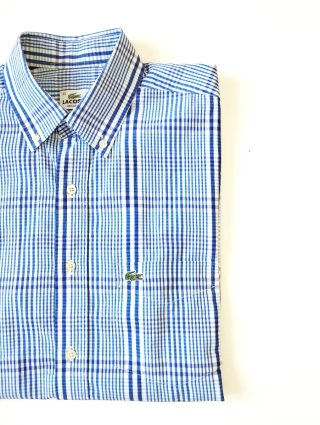 Camisa Lacoste cuadros azul y blanco