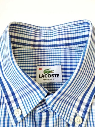 Camisa Lacoste cuadros azul y blanco