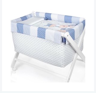 Minicuna bebé patchwork azul