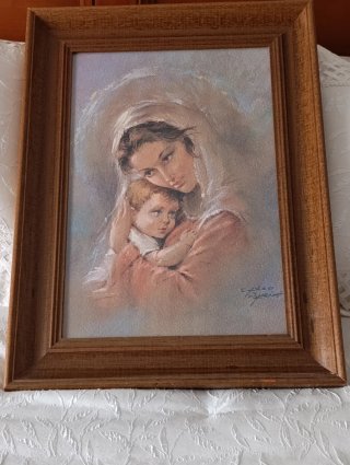 Cuadro Virgen Niño Marco Madera maciza 45x65