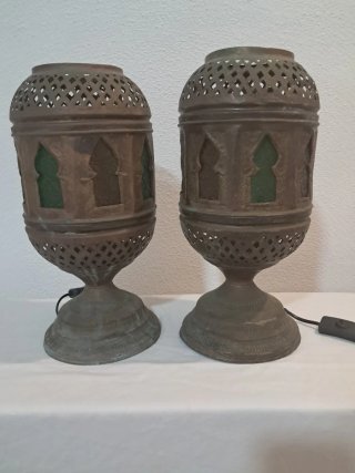 Pareja Lámparas Árabes Vintage Metal y Cristal