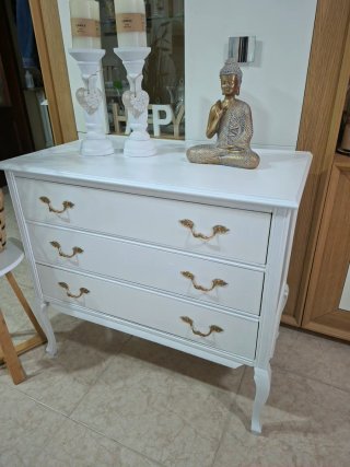 Cómoda de madera, vintage blanca, preciosa.