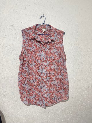 Blusa sin mangas floral azul y naranja