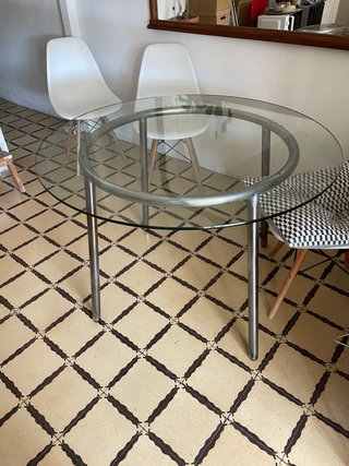 Mesa redonda cristal y metal vintage