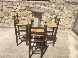 4 Taburetes+mesa alta marmol/cristal