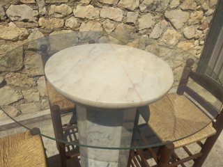 4 Taburetes+mesa alta marmol/cristal
