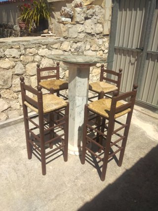 4 Taburetes+mesa alta marmol/cristal