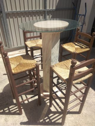 4 Taburetes+mesa alta marmol/cristal