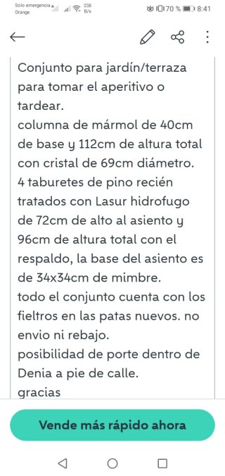 4 Taburetes+mesa alta marmol/cristal