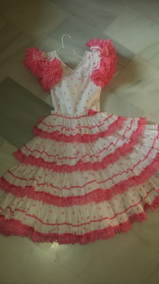 Vestido Flamenca Blanco y Rosa