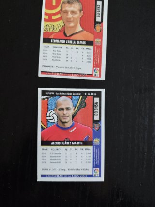 3 cromos de fútbol: Ángel, Ourela, Alexis