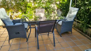 Mesa y 4 Sillas Comedor Jardín Cristal