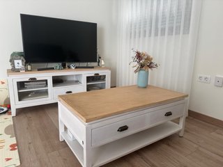 Mueble TV, Vitrina y Mesa Madera Blanca