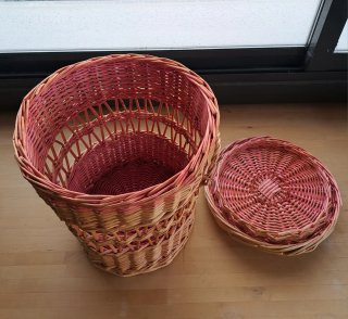 Cestos Mimbre Vintage Verde y Rosa LAS DOS POR 30€