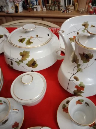 Set di stoviglie in porcellana con caffè, vassoi e zuppiera